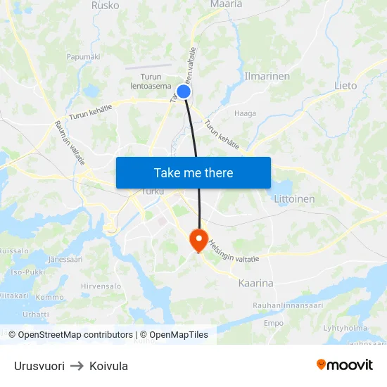 Urusvuori to Koivula map