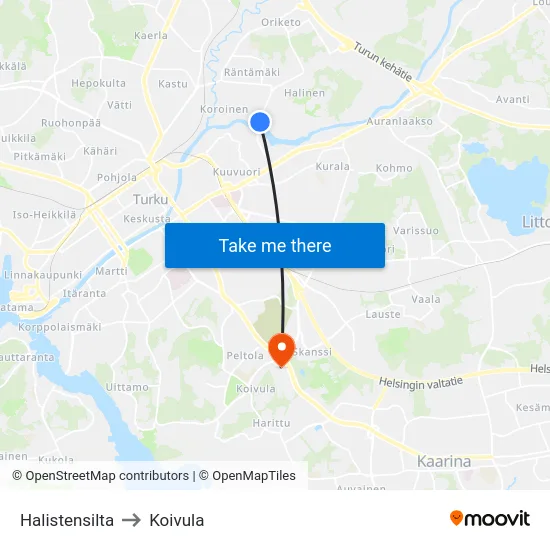 Halistensilta to Koivula map