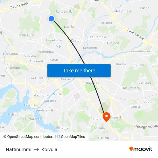 Nättinummi to Koivula map