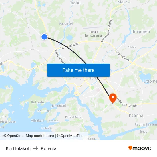 Kerttulakoti to Koivula map