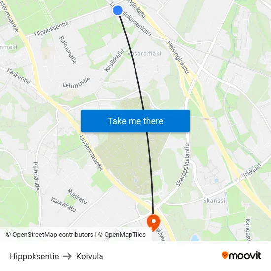 Hippoksentie to Koivula map