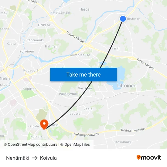 Nenämäki to Koivula map