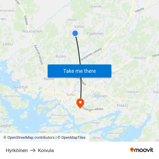 Hyrköinen to Koivula map