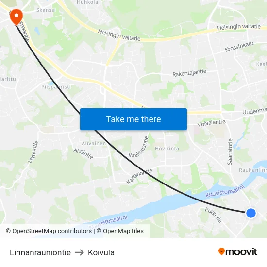 Linnanrauniontie to Koivula map