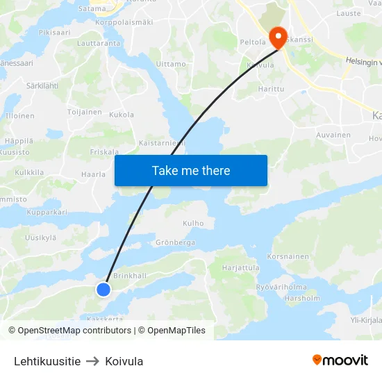 Lehtikuusitie to Koivula map