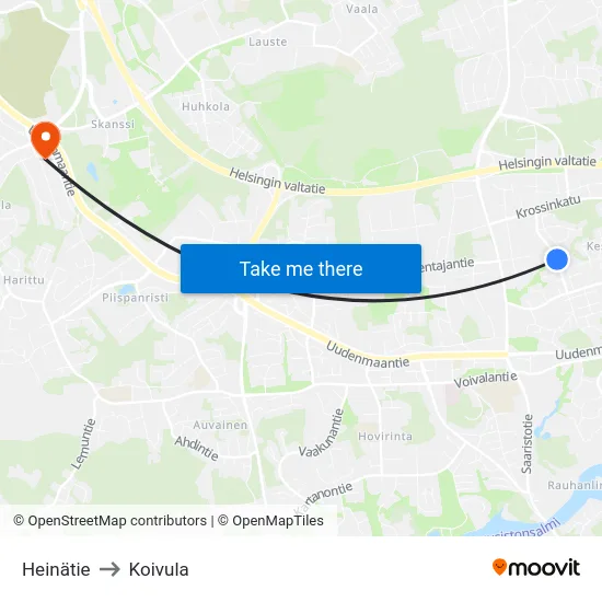 Heinätie to Koivula map