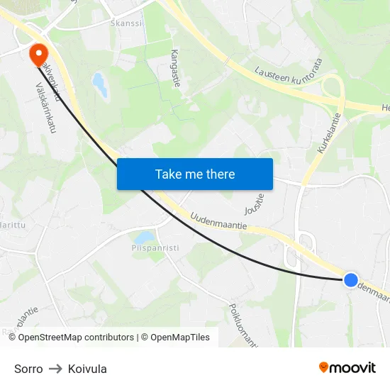 Sorro to Koivula map