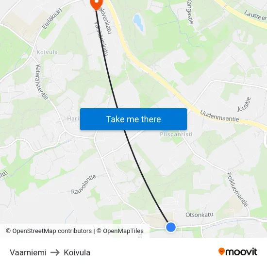 Vaarniemi to Koivula map