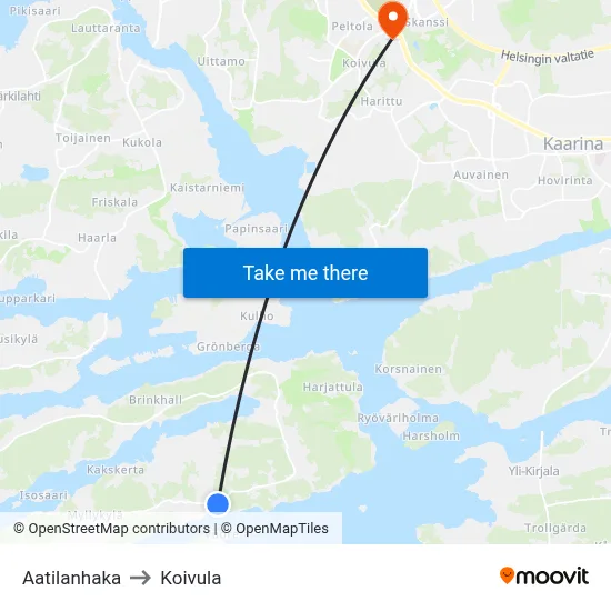 Aatilanhaka to Koivula map