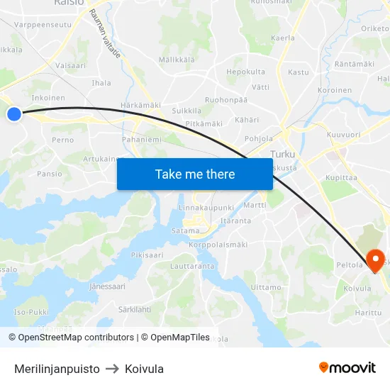 Merilinjanpuisto to Koivula map