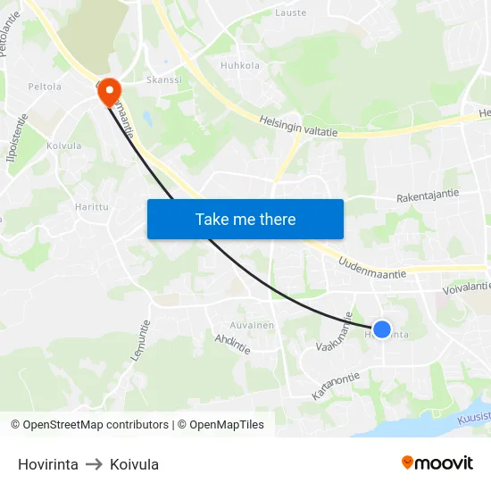Hovirinta to Koivula map