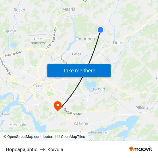 Hopeapajuntie to Koivula map