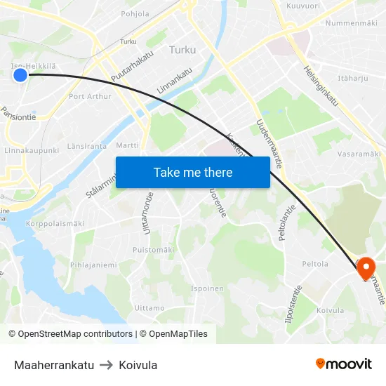Maaherrankatu to Koivula map