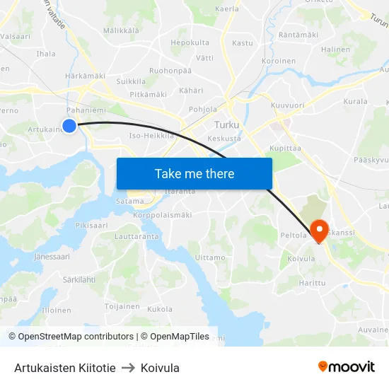 Artukaisten Kiitotie to Koivula map