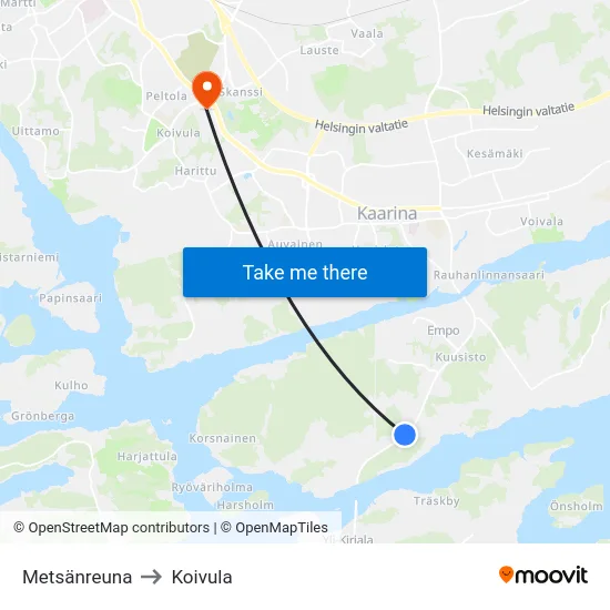 Metsänreuna to Koivula map