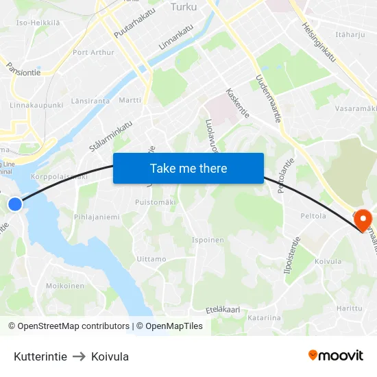 Kutterintie to Koivula map