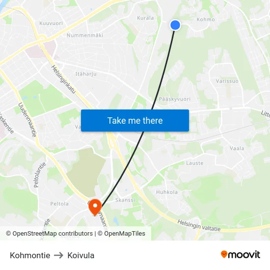 Kohmontie to Koivula map