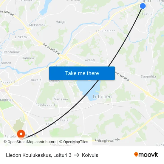 Liedon Koulukeskus, Laituri 3 to Koivula map