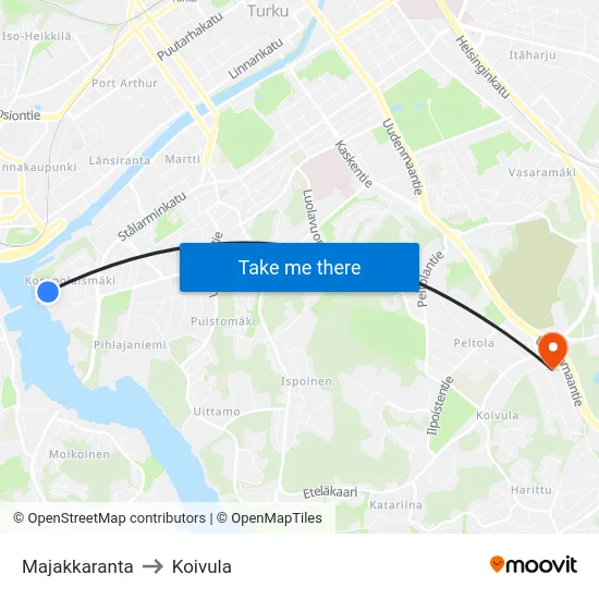 Majakkaranta to Koivula map
