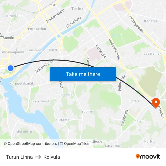 Turun Linna to Koivula map