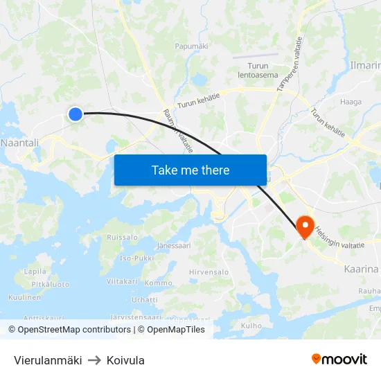 Vierulanmäki to Koivula map