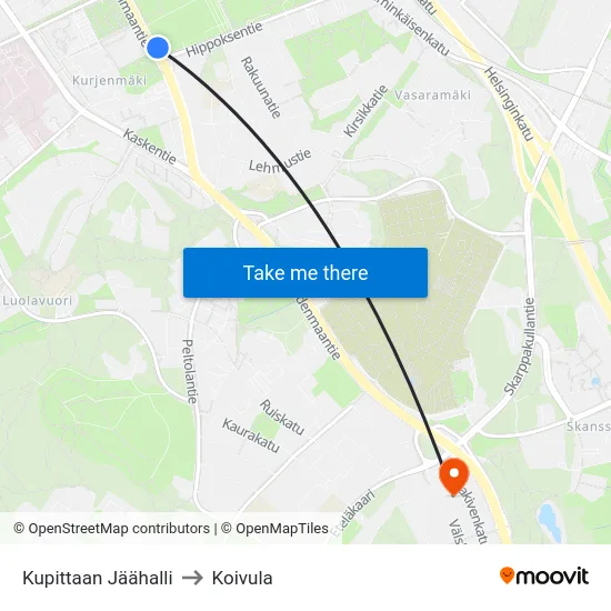 Kupittaan Jäähalli [Citymarket] to Koivula map