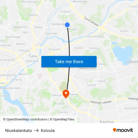 Niuskalankatu to Koivula map