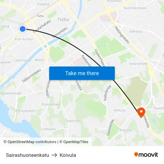 Sairashuoneenkatu to Koivula map