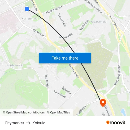 Citymarket to Koivula map