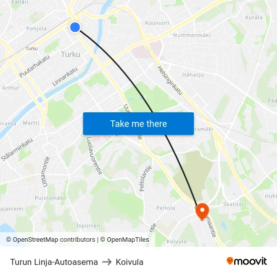 Turun Linja-Autoasema to Koivula map