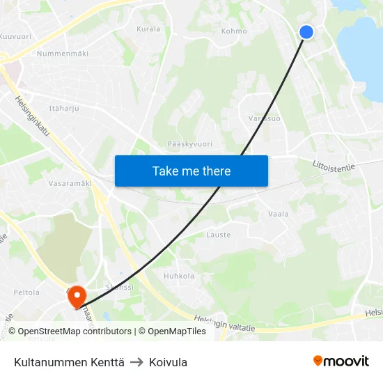 Kultanummen Kenttä to Koivula map