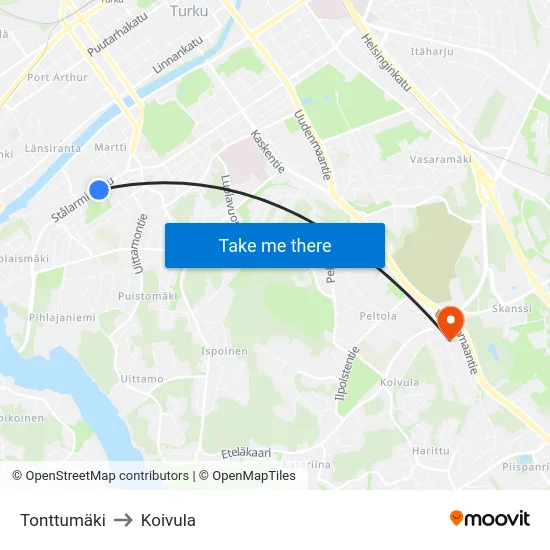 Tonttumäki to Koivula map