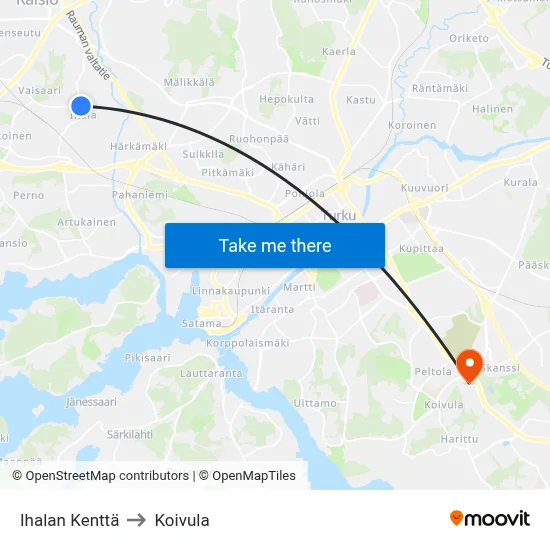 Ihalan Kenttä to Koivula map