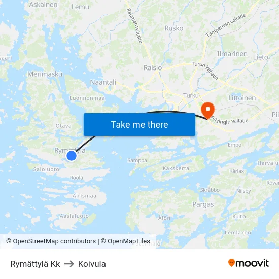 Rymättylä Kk to Koivula map