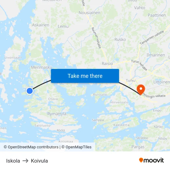 Iskola to Koivula map