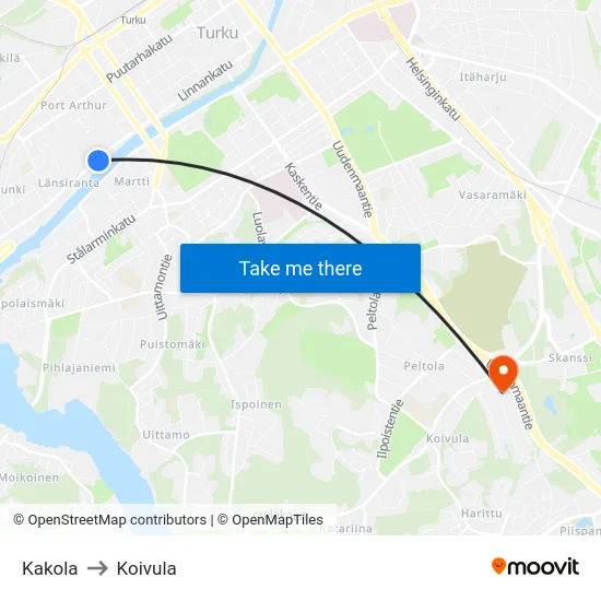 Kakola to Koivula map