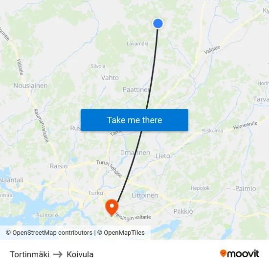 Tortinmäki to Koivula map
