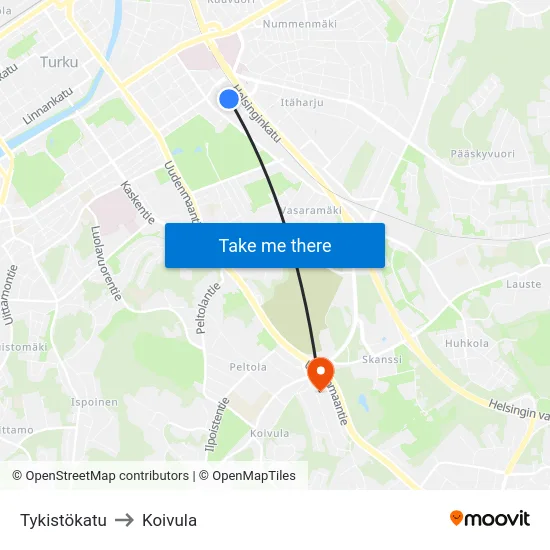 Tykistökatu [Kupittaan As.] to Koivula map