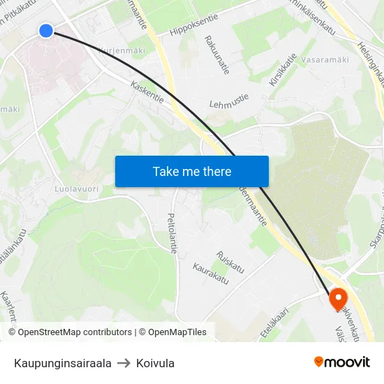 Kaupunginsairaala to Koivula map