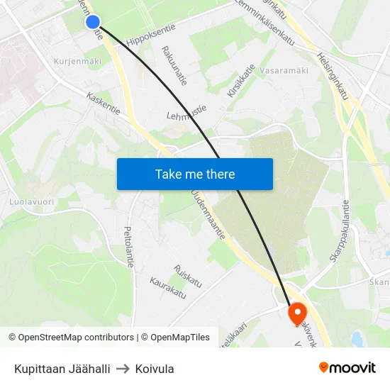 Kupittaan Jäähalli [Citymarket] to Koivula map