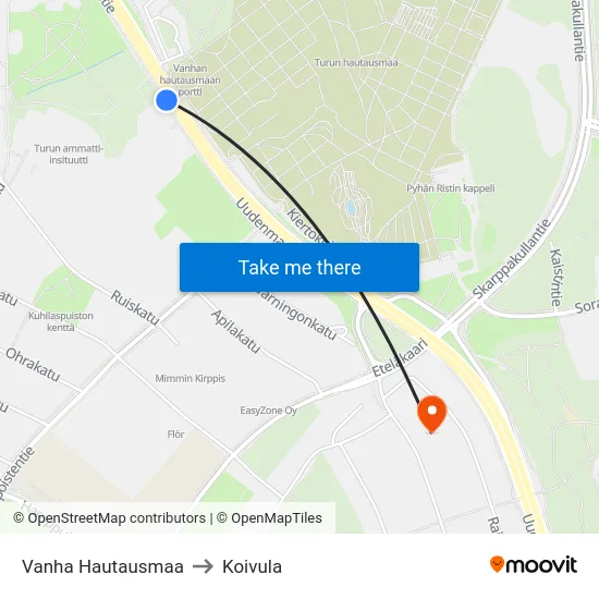 Vanha Hautausmaa to Koivula map