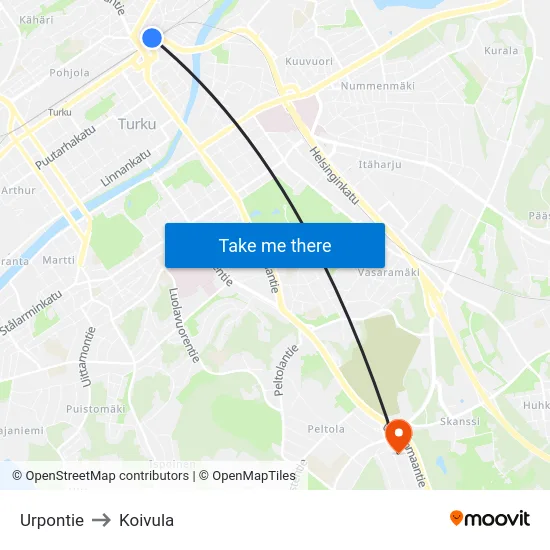 Urpontie to Koivula map