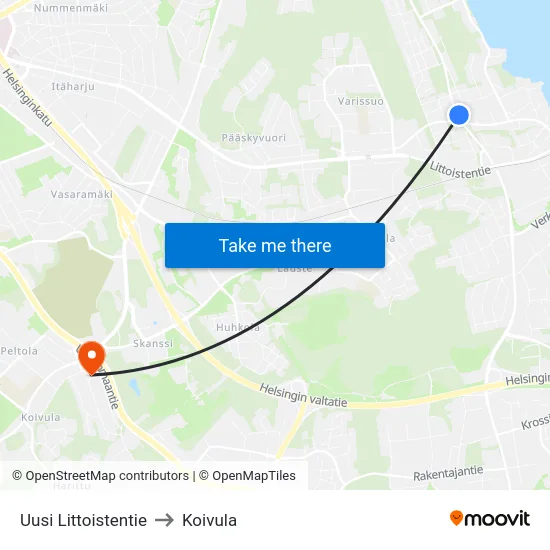 Uusi Littoistentie to Koivula map
