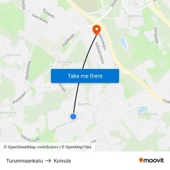 Turunmaankatu to Koivula map