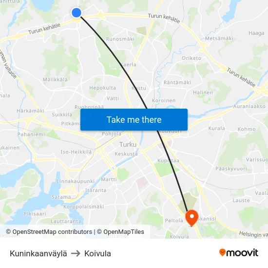 Kuninkaanväylä to Koivula map