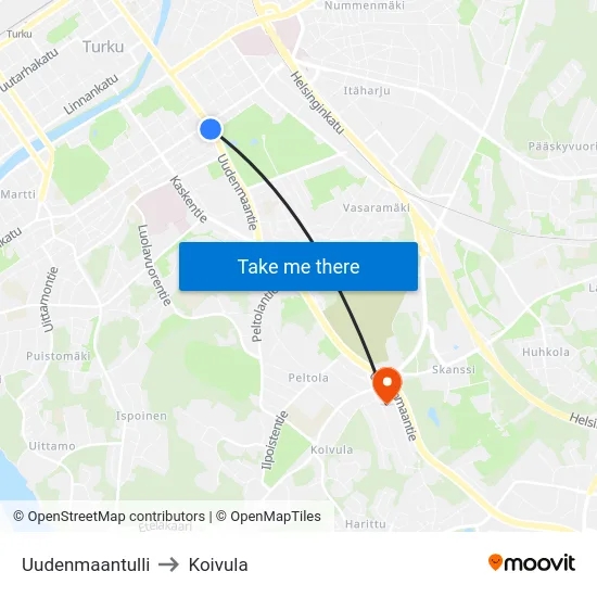 Uudenmaantulli to Koivula map