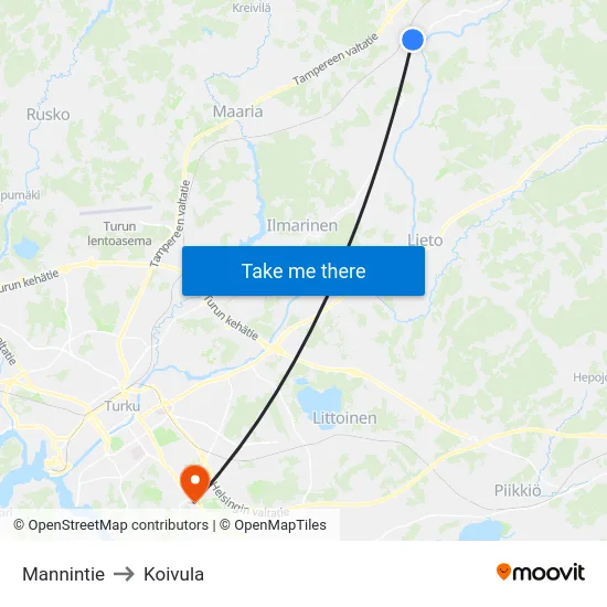 Mannintie to Koivula map