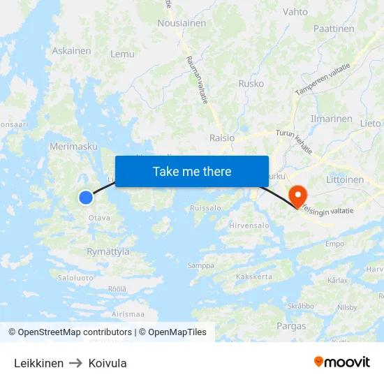 Leikkinen to Koivula map