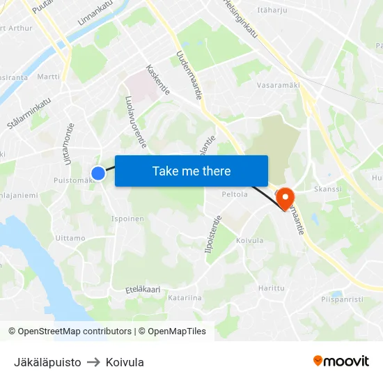 Jäkäläpuisto to Koivula map
