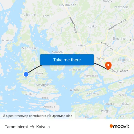 Tamminiemi to Koivula map